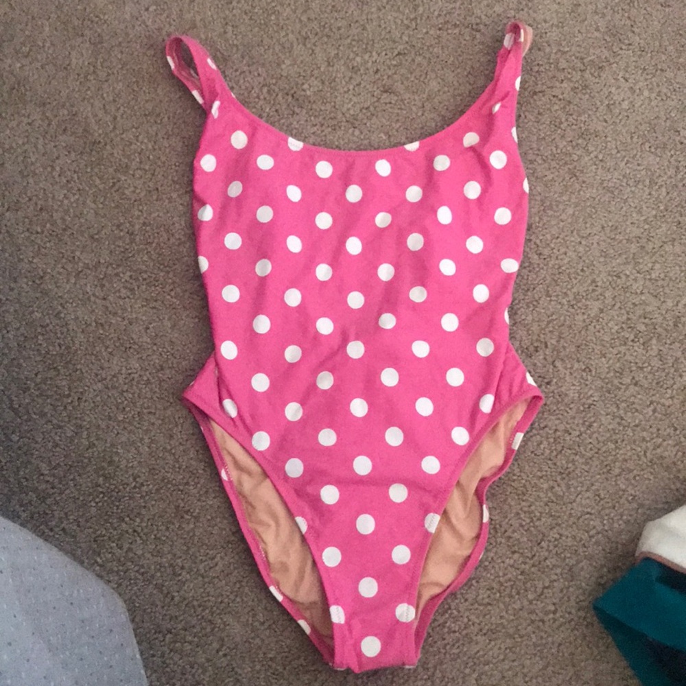 J. Crew Pink and White Polka Dot One Piece Swimsuit